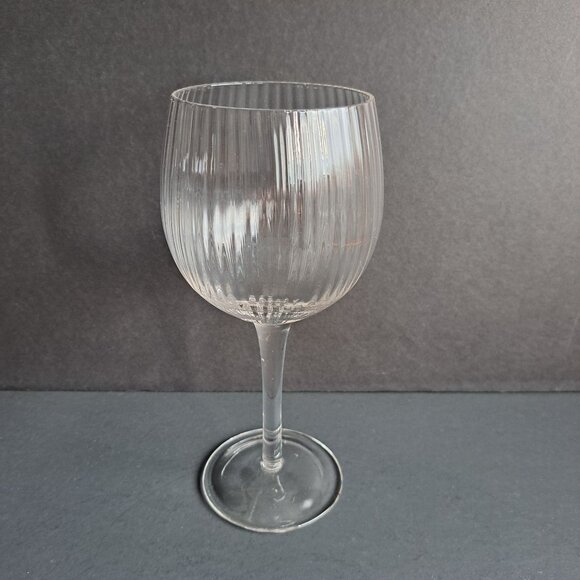 Vintage Clear Ribbed Glass Goblet 8.75" Tall Large Wine Water Stemware Elegant - Picture 1 of 11